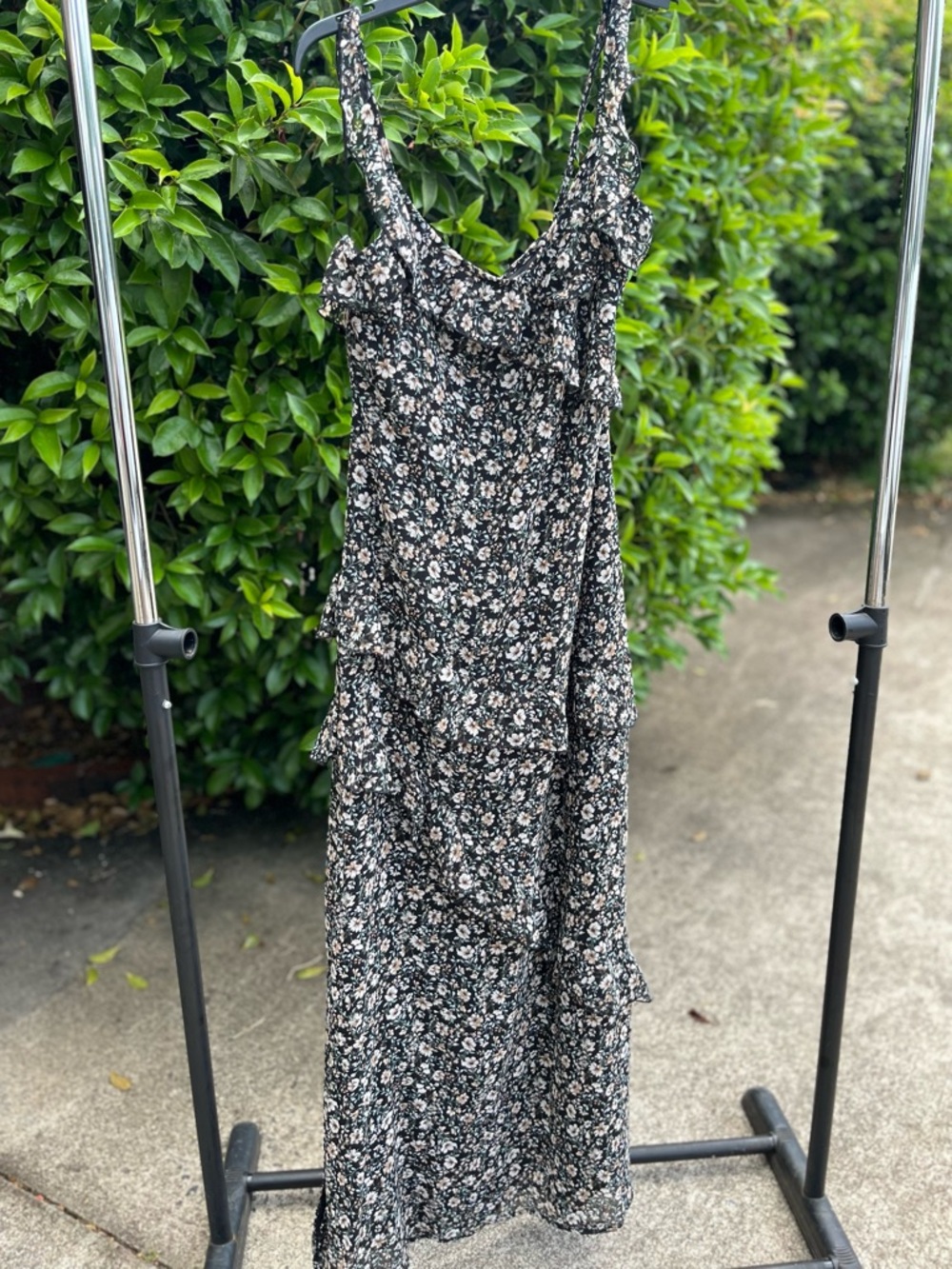 Altar'd State Black Floral Ruffle Maxi Dress